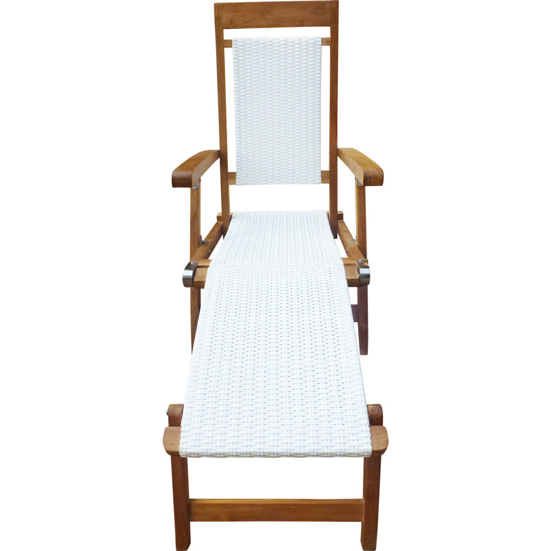 Narmada Outdoor Teak Chaise Lounge, White