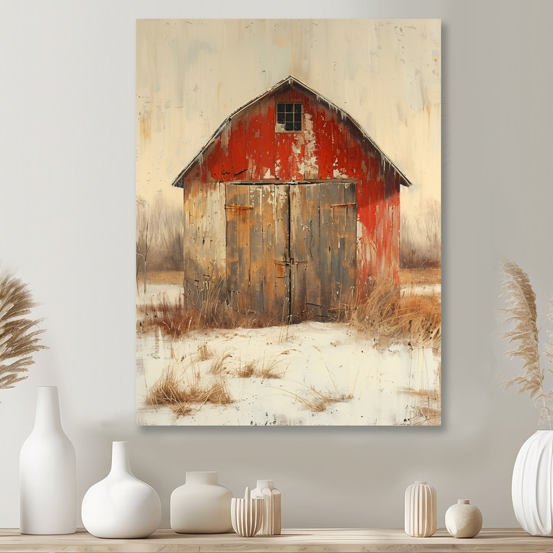 Rouge, gris et gris bois d'automne, H 16 po x l 32 po x P 1 po, Métal métal
