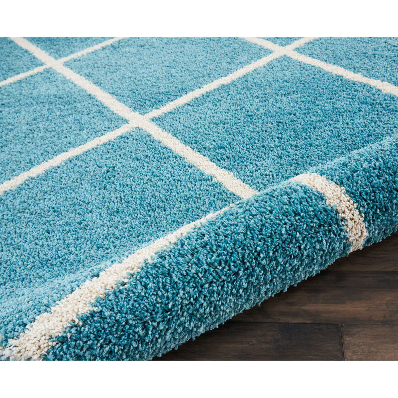 Tapis décoratif turquoise à motif géométrique Finkle, Rectangle 8 pi 2 po x 10 pi