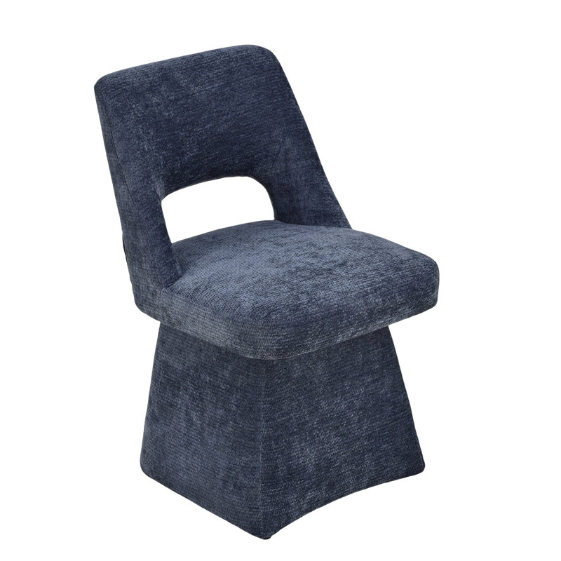 Modern Chenille Upholstered Swivel Dining Side Chair with Cutout Back, Blue