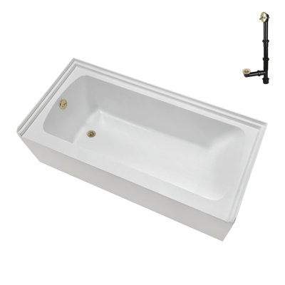 Baignoire en alcôve en acrylique blanc brillant avec drain extérieur 66 po x 32 po Streamline