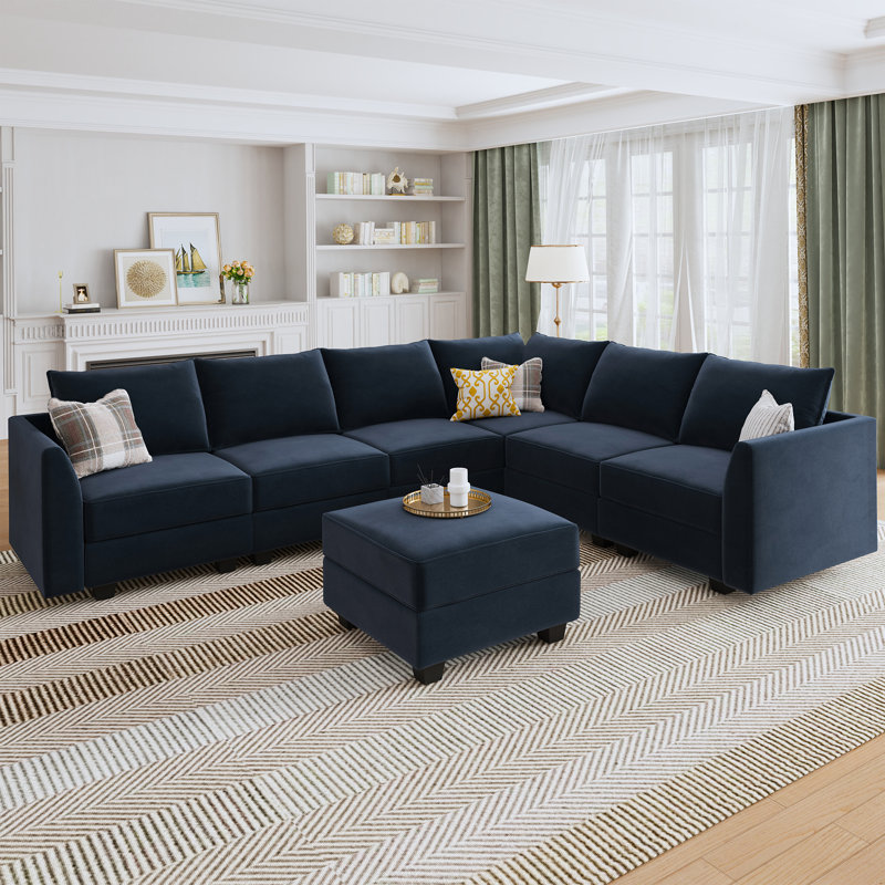Canapé modulaire en U Tremee, Velours bleu