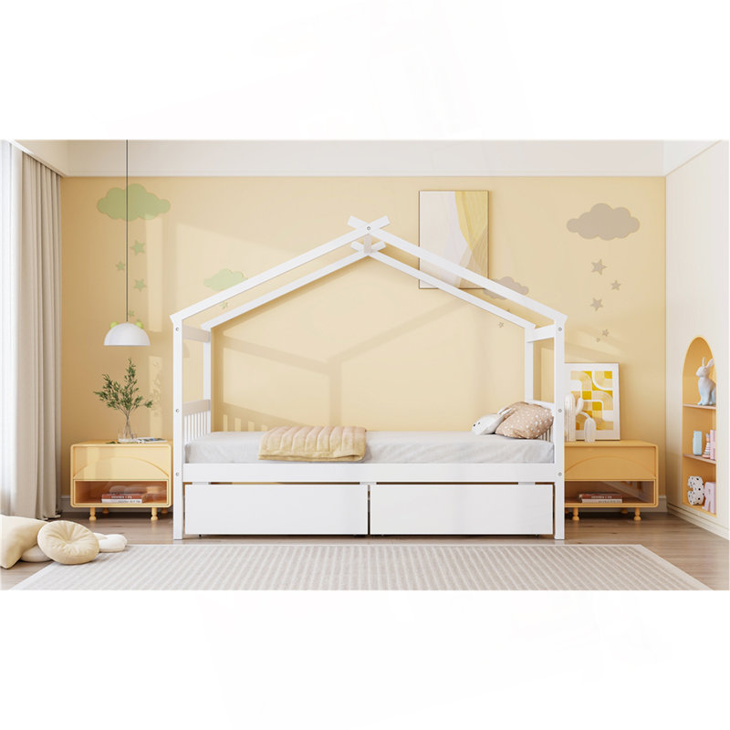 Lit simple avec tiroirs, Blanc