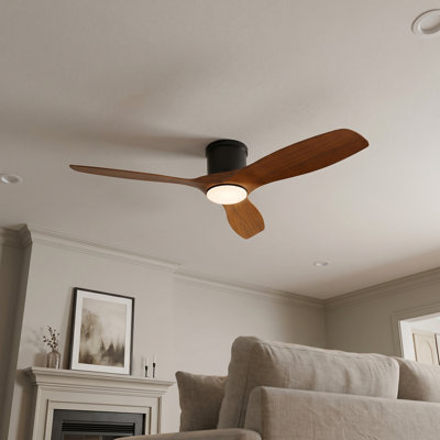  Ventilateur de plafond moderne de 52 pouces avec lumière, ventilateur intelligent avec télécommande, 3 pales en ABS, moteur à courant continu, 6 vitesses, montage encastré pour chambre à coucher, salon