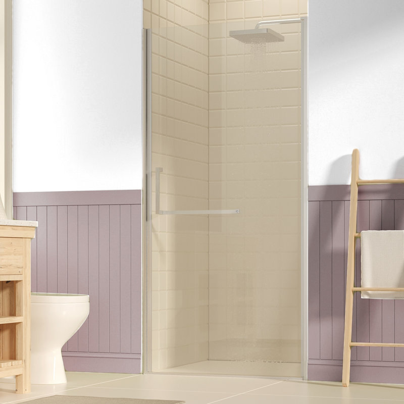 35-36-inch Brushed Nickel Frameless Pivot Shower Door, Brushed Nickel