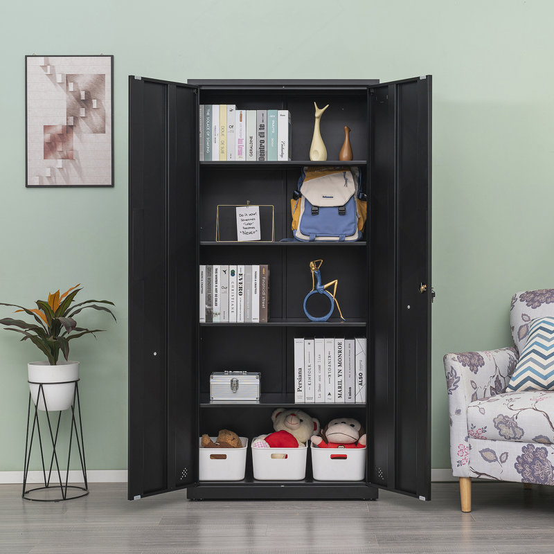 Armoire de rangement haute avec 2 portes et 4 cloisons pour séparer 5 espaces de rangement