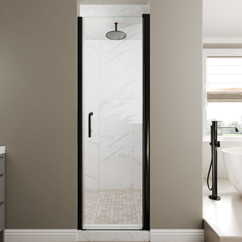 Porte de douche en verre pivotante sans cadre de l 24 à 26 po x H 72 po avec verre certifié, 24"W x 72"H, Noir