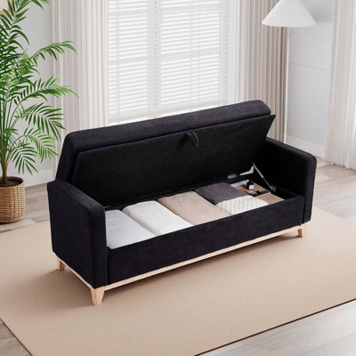 Banc de rangement en sherpa de 66 pouces avec pieds en bois massif et 2 traversins, banc de bout de lit multifonctionnel pour chambre à coucher, salon, entrée