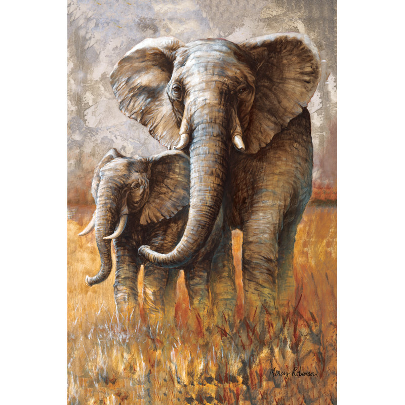 Elephants - Wrapped Canvas Painting, 122cm H x 81cm W x 3.8cm D
