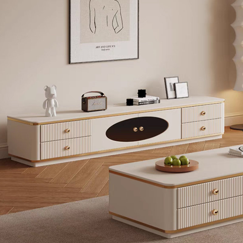 Meuble télé moderne de style crème, H 13,77 po x L 70,86 po x l 15,74 po