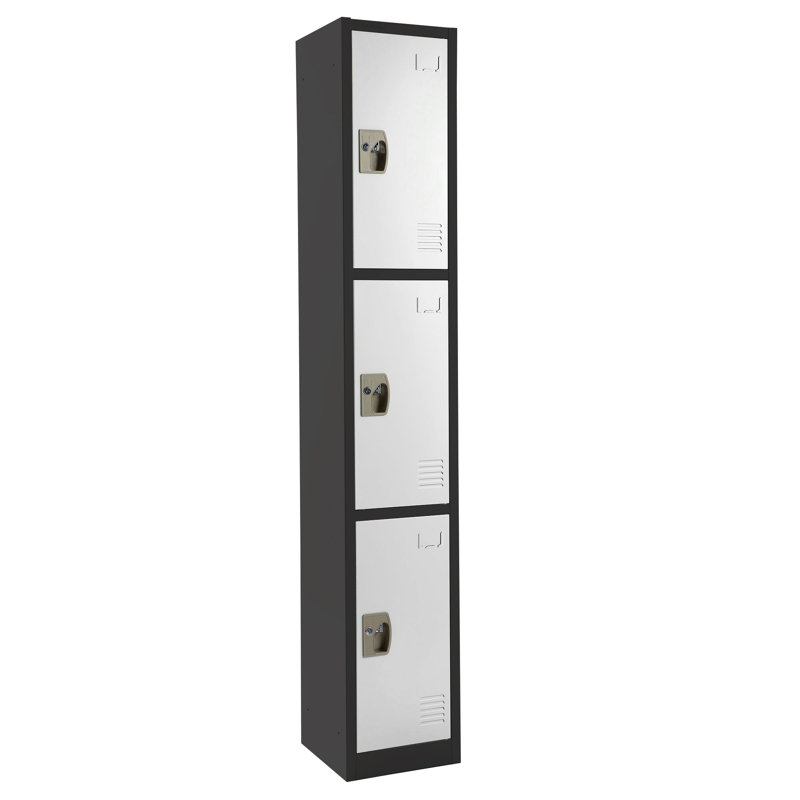 Casier 3 portes 72 po x 12 po x 12 po en acier à 3 portes avec serrure à clé - Rangement pour employés, étudiants, salle de sport, lieu de travail - Comprend des crochets, une ventilation et un porte-carte - Assemblage facile