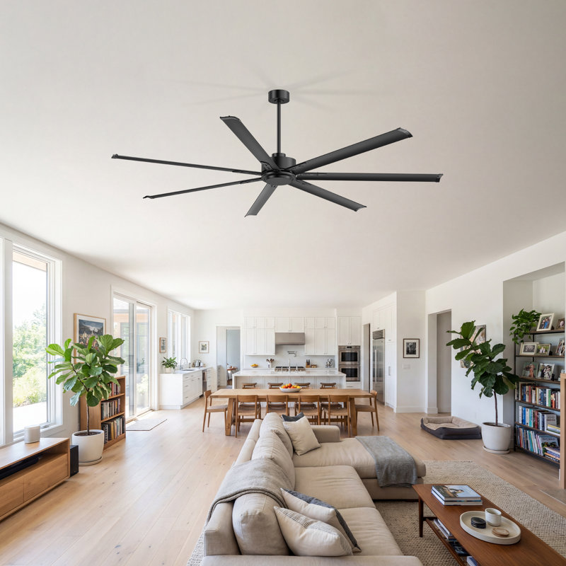 108" 7-Blade Large Modern Ceiling Fan with Remote, 6-Speed Quiet Reversible DC Motor for Great Rooms and High Ceilings