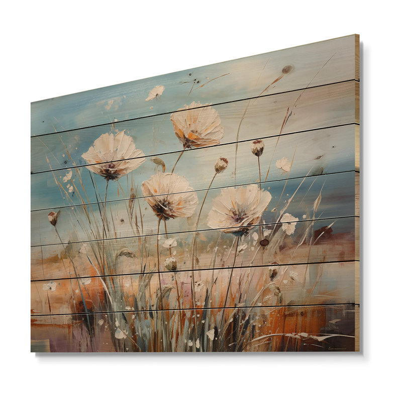 Minimal Dandelion Charm - Flowers Wood Wall Art On Natural Pine Wood, 24" H x 32" W