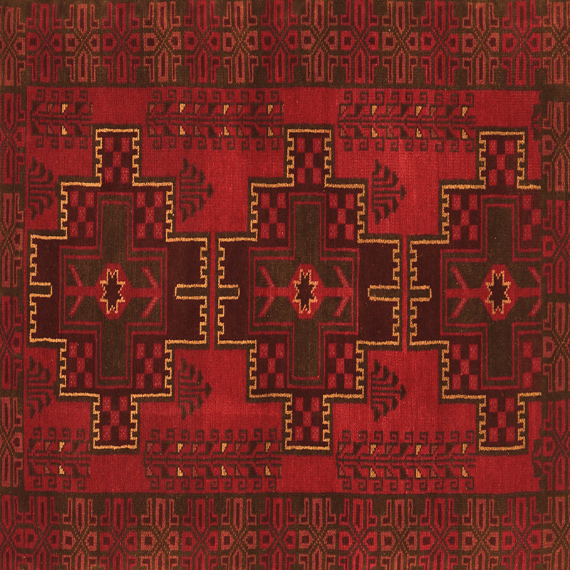 Tapis carré rouge en laine et polyester tissé à la machine 5 pi x 5 pi Baiba