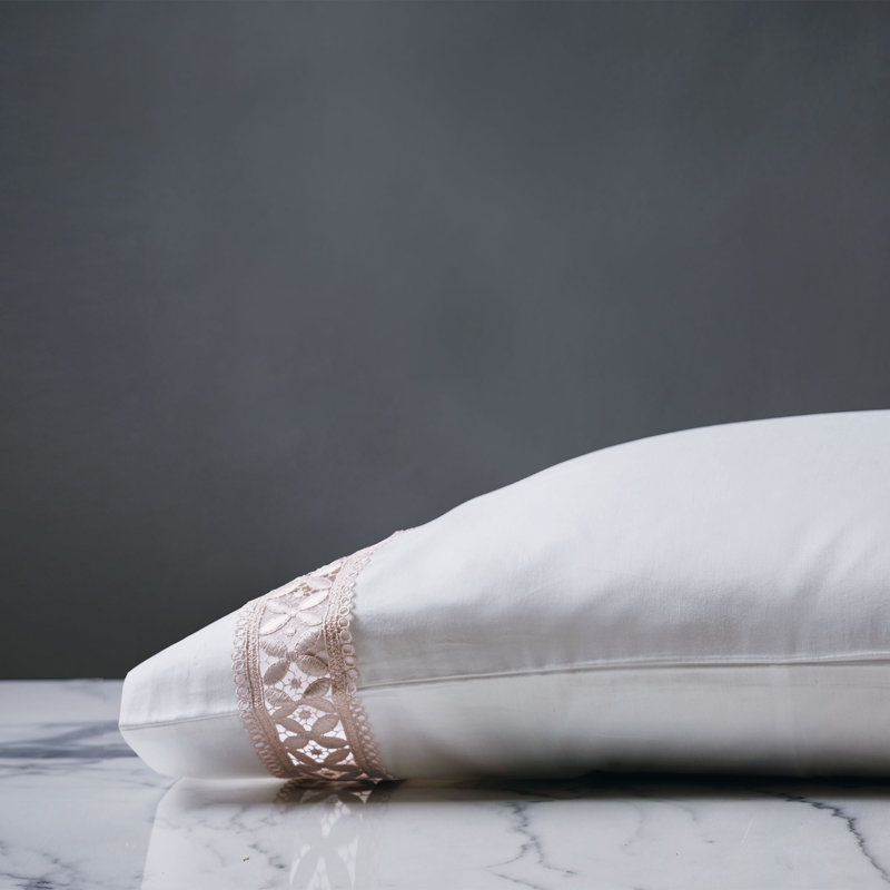 Juliet Egyptian Cotton Sateen Solid Colour Pillowcase, White/Fawn, Standard Pillowcase