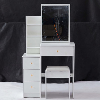 Petite coiffeuse 29,2 po avec miroir coulissant, tabouret et rangement grande capacité