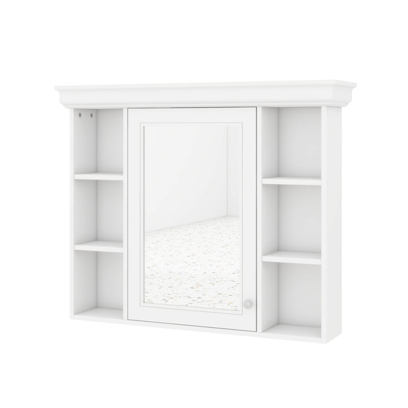 Armoire à pharmacie 35 po x 28 po, armoire de salle de bain murale avec porte miroir, armoire de salle de bain moderne avec 6 tablettes ouvertes