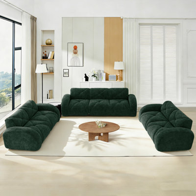 3-Piece Living Room Set For 7-Seater, Soft Velvet Sofa Couch With Deep Seat