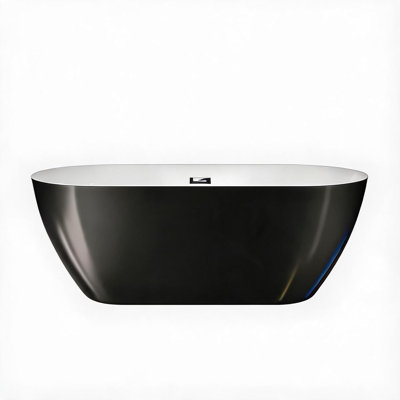 59 Inch Freestanding Acrylic Bathtub Deep Soaking Modern Upright Tub Drain Overflow Double-Wall Construction
