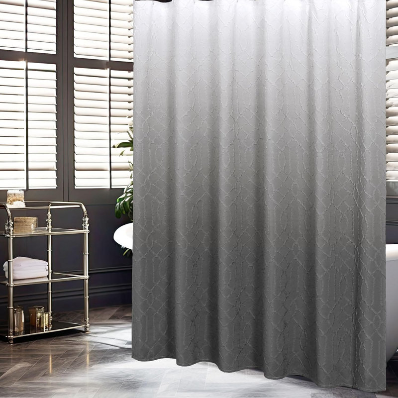 Ensemble de rideau de douche embossé à motif géométrique texturé avec crochets, style campagne moderne élégant, qualité hôtelière, hydrofuge, facile d'entretien