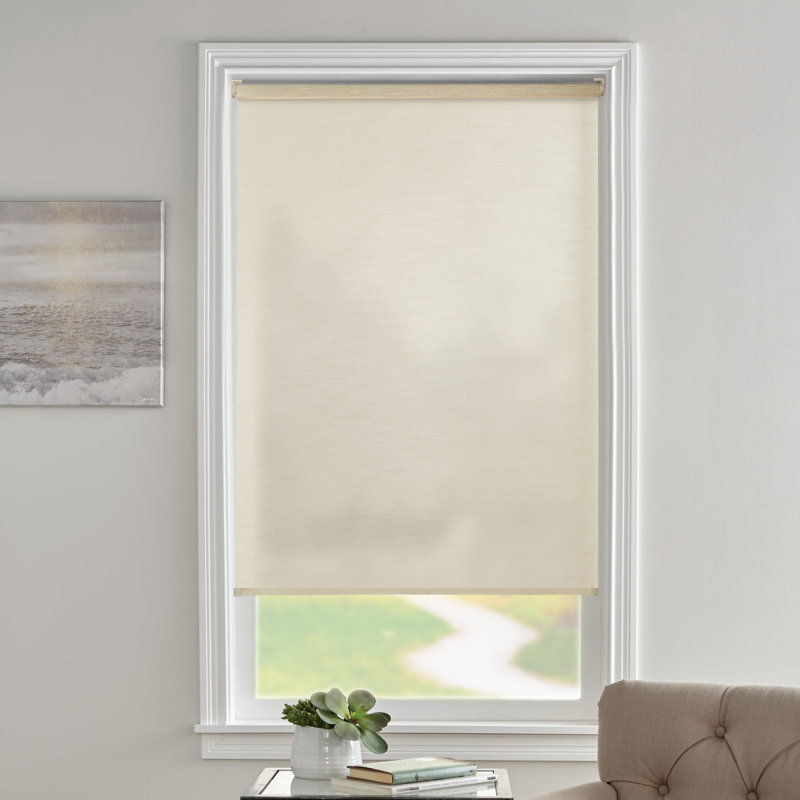 Rideau semi-transparent en tissu beige / blanc, l 73 po