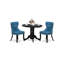 Ensemble de table et chaises de cuisine 3 pièces pour petits espaces : comprend une table ronde à manger avec pied central et 2 chaises Parson en lin bleu, 107 x 107 cm, noir.-132883353-132883352
