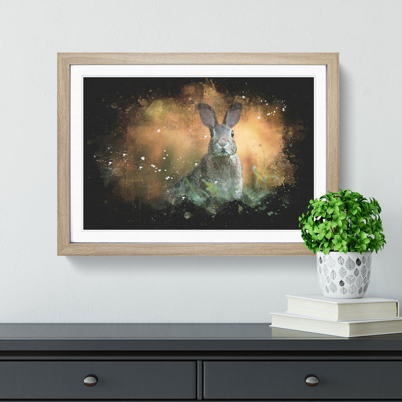 Hare in a Meadow - Picture Frame Graphic Art Print, 62cm H x 87cm W x 2cm D, Oak Framed