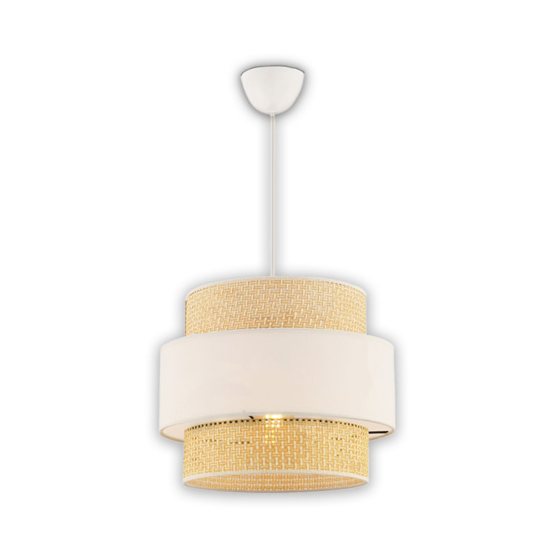 Lustre cylindrique en métal 1 lumière, Blanc, Blanc / chameau