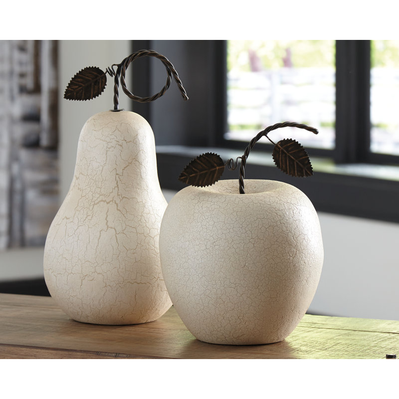 Antique White Metal Apple and Pear Sculpture Set