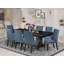 L'ensemble de table de cuisine 9 pièces se compose d'une table et de 8 chaises de salle à manger en tissu de lin bleu minéral avec dossier rembourré - finition noir sablé.-1491523008-1491523009-1496168057