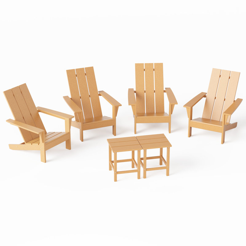 6-Piece Outdoor Adirondack Chair And Table Set  Weather Resistant Perfect For Patios Porches And Gardens, Tan