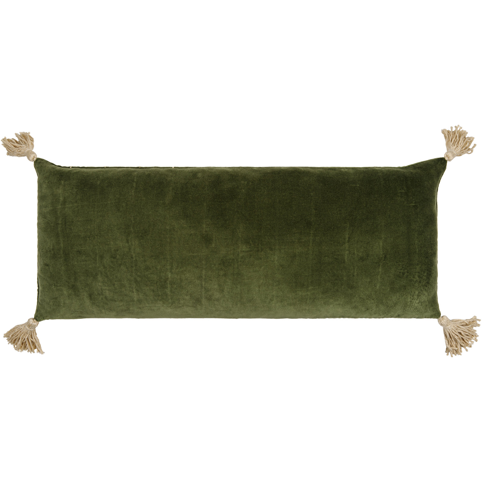 Tassels Lumbar Throw Pillow, Green, No Fill
