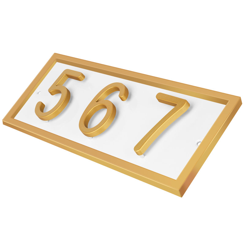 Plaque d'adresse horizontale flottante en aluminium Royal Shade, Doré, Oui, Blanc