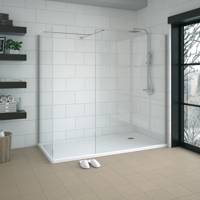 Chrome 8mm Walk In Shower Enclosure Wet Room Glass Screen Pack 1400mm and 700mm Panels