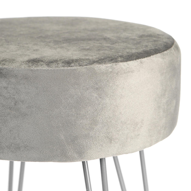 Harbour Housewares Round Velvet Footstools - Pack of 2, Grey, Silver