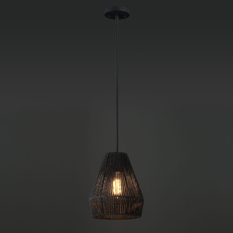 1 - Light Kitchen Single Steel Dimmable Woven Rattan Pendant UL Certified, Black