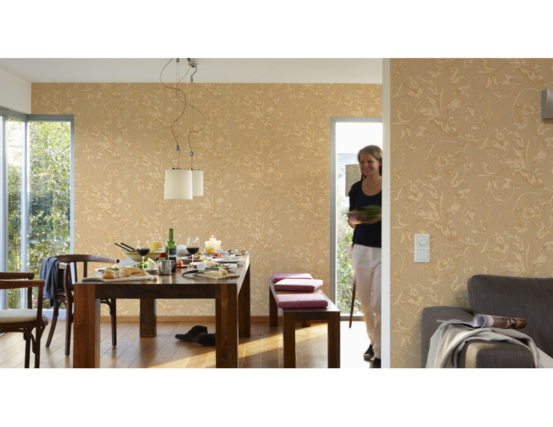 Tessuto 10.05m x 53cm Wallpaper, Beige, orange and yellow