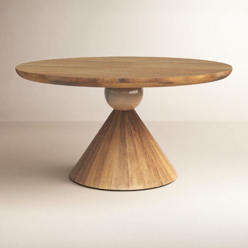 Bibianna Round Solid Wood Dining Table, Smoked Honey/Blush Marble
