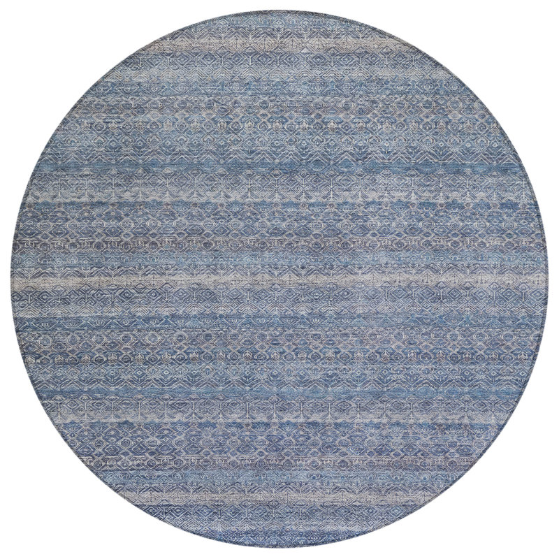 Machine Washable Indoor/Outdoor Xhevrie Blue Rug, Round 8'