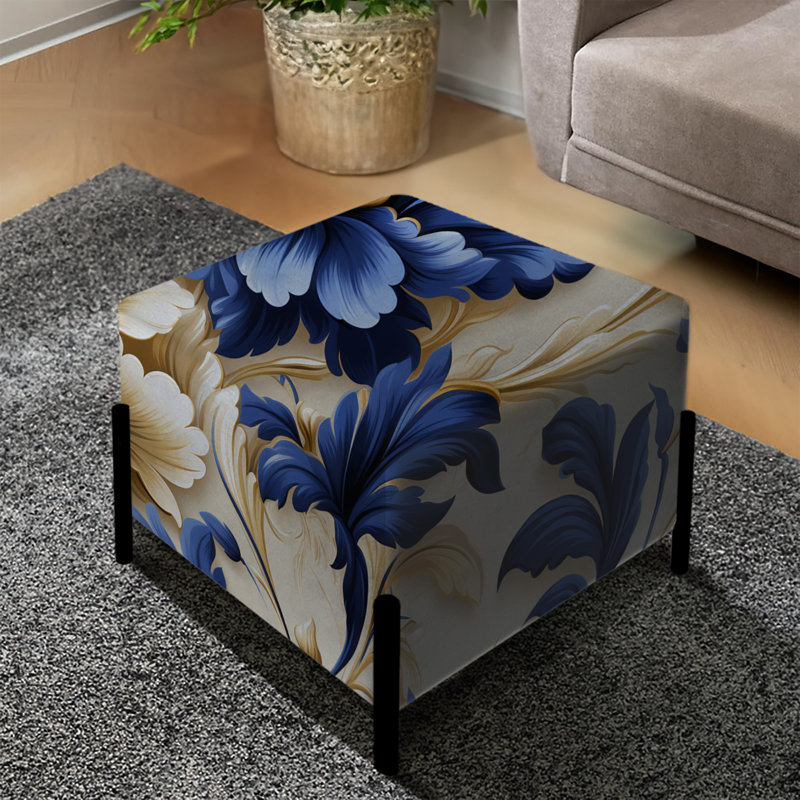 Motif baroque victorien bleu cobalt - repose-pieds floral carré