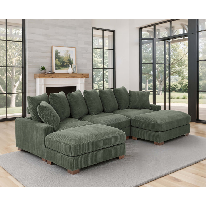 Canapé modulaire réversible Ashira, Vert mousse discret