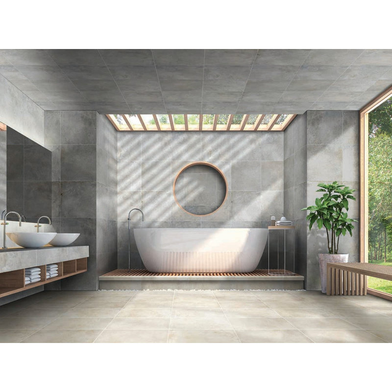 12" x 24" Porcelain Concrete Look Wall & Floor Tile, Ivory