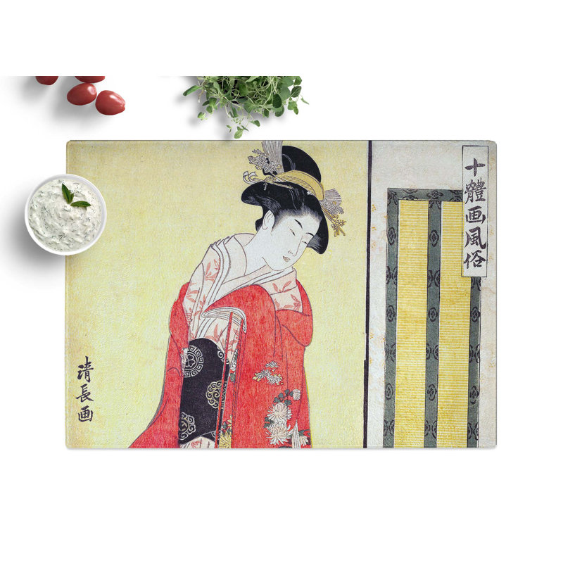 Tempered Glass Young Woman with a Dog by Torii Kiyonaga Chopping Board, 39 cm x 28.5 cm