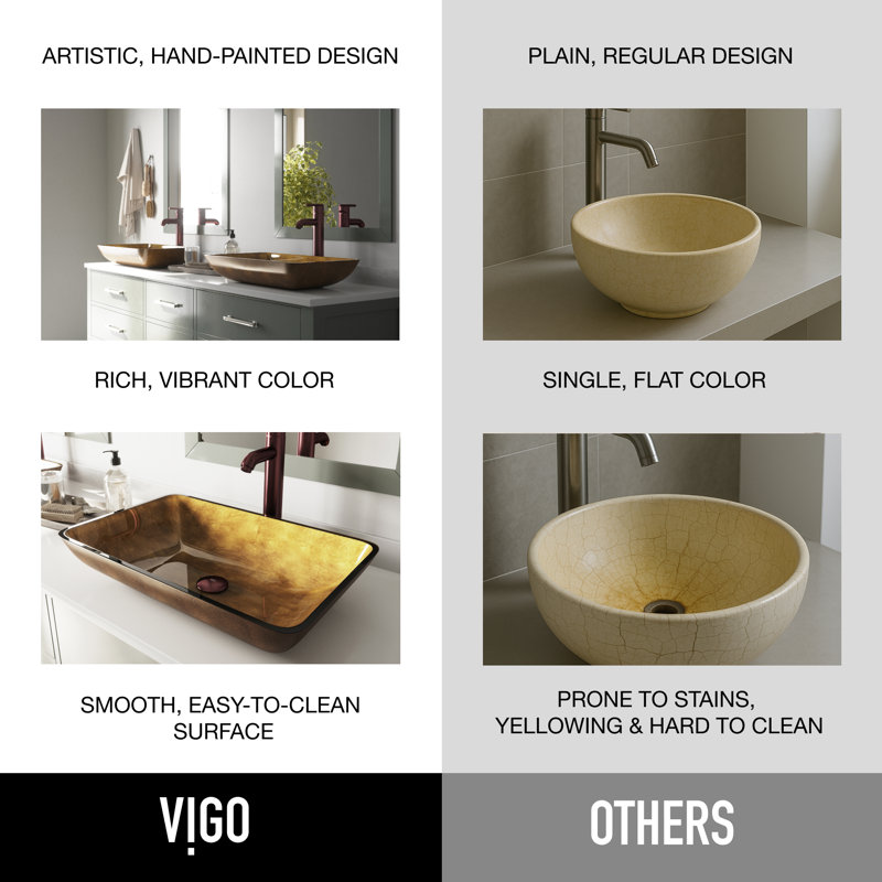 Donatello Golden Greek Glass Rectangular Vessel Bathroom Sink, Copper