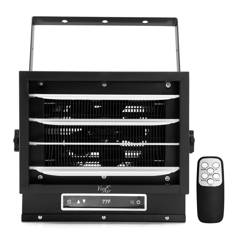 Vie Air 7500W Portable Hard-Wire Installation Garage Heater With Remote and Vertical and Horizontal Air Flow in Black