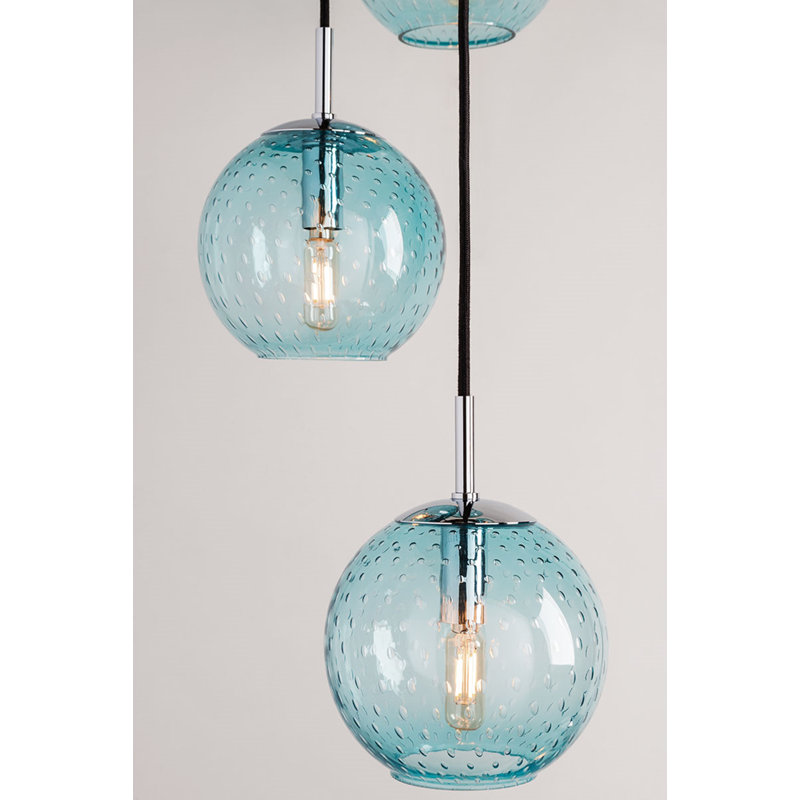 Lustre 3 lumières Rousseau, Laiton vieilli, Bleu
