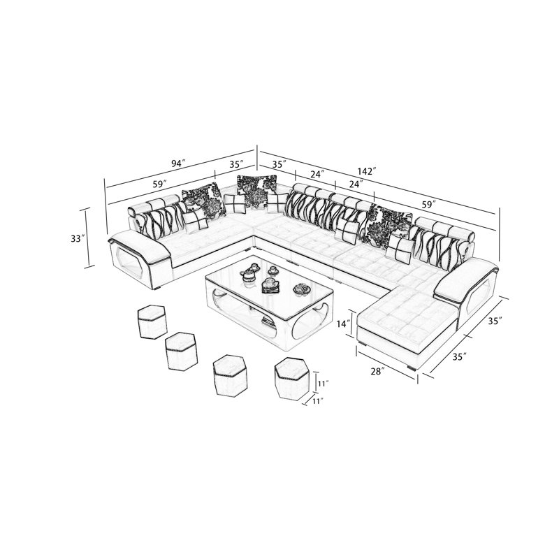 Askhat Upholstered U-Shaped Sectional, Right Hand Facing