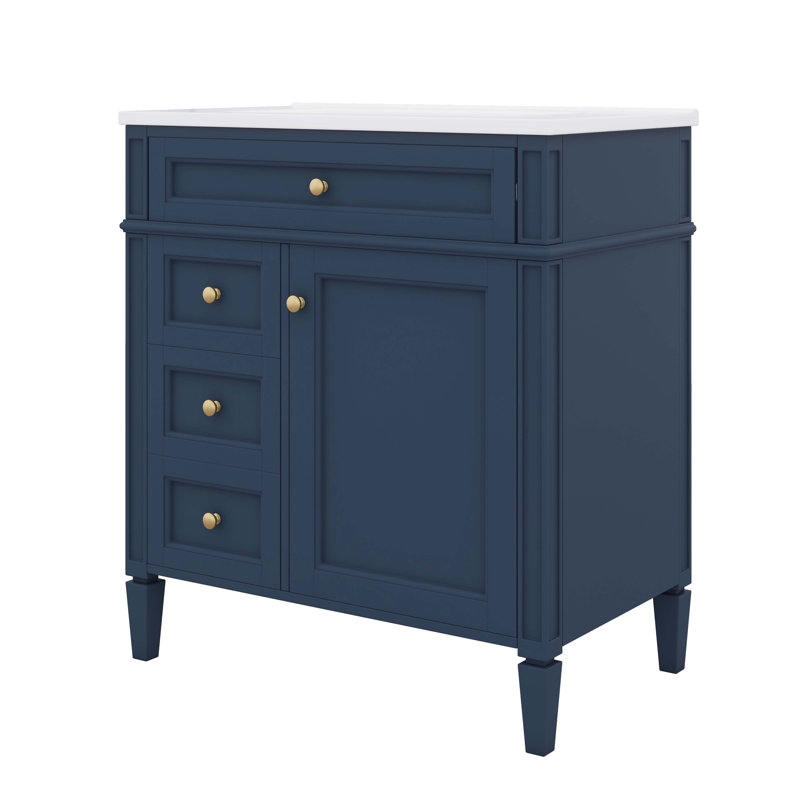 Meuble-lavabo 30 po avec lavabo en céramique, armoire de rangement autoportante moderne avec 1 porte, 2 tiroirs et tiroir basculant, structure en bois massif