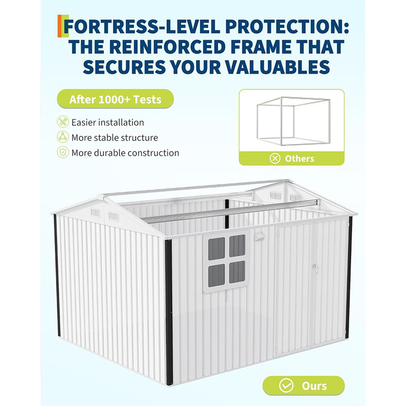 6' x 8' Outdoor Metal Storage Shed with Windows and Lockable Doors, Heavy-Duty Garden Tool Shed for Backyard, Lawn, and Poolside