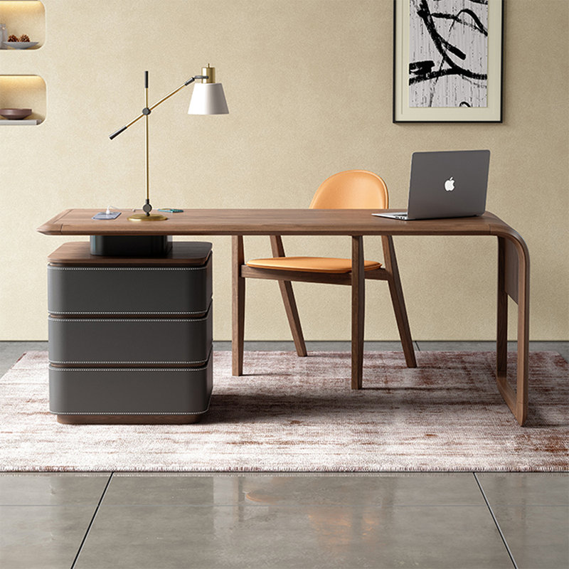 Bureau rectangulaire en noyer massif + bois manufacturé avec 3 tiroirs, H 29,53 po x l 55,12 po x P 27,56 po